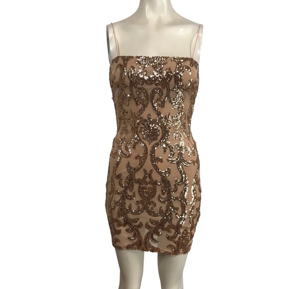 Windsor Dresses & Skirts - WINDSOR Women Medium Gold Sequin Strapless Bodycon Mini Dress Party Evening Glam